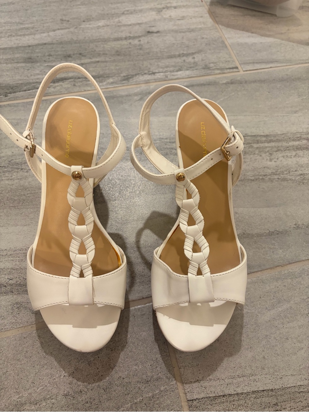 Liz Claiborne White Braided T-Strap Sandals